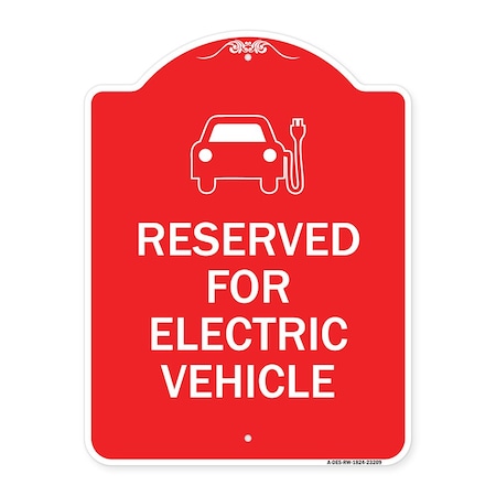 Signmission Reserved for Electric Vehicle W/ Graphic, Red & White Aluminum Sign, 18" x 24", RW-1824-23209 A-DES-RW-1824-23209